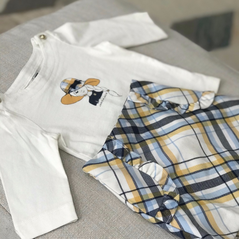 Janie and Jack Blue Plaid Skirt and Shirt Set